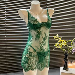 Rose Cloud Foreign Trade European and American Plus Size Sexy Lace Strap Nightdress Homewear Set with Chest Pad and Hip-Covering Dress