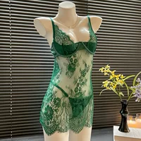 Rose Cloud Sexy Temptation Сексуальные ресницы Кружевная прозрачная ночная рубашка на подтяжках Высококачественный французский комплект домашней одежды Pure Desire