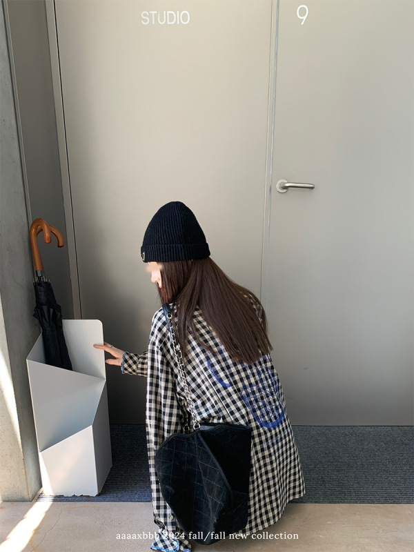 aaaaxbbb 诺尔赫斯港口 刺绣印花黑白衬衫格子条纹衬衣棉麻上衣女|undefined