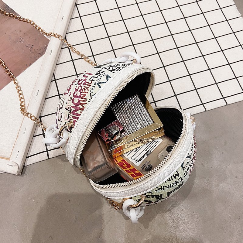 Bolso de hombro transfronterizo, tendencia de moda femenina, bolso de baloncesto de graffiti, bolso de mensajero de cadena de letras de calle con personalidad