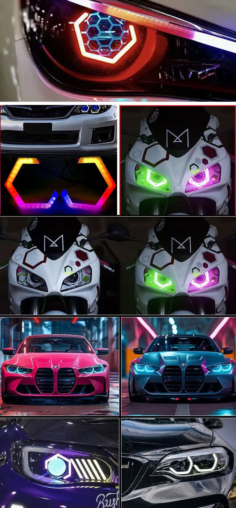 Symphony Angel Eye Ring Hexagonal Diamond-Shaped Rainbow Running Light Headlight Decoration Led Bi-Lens Headlight