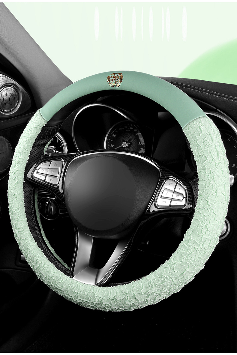 New All-Season Camellia Car Steering Wheel Cover, Delicate, Breathable and Wear-Resistant Pebbled Leather Soft Handle Cover