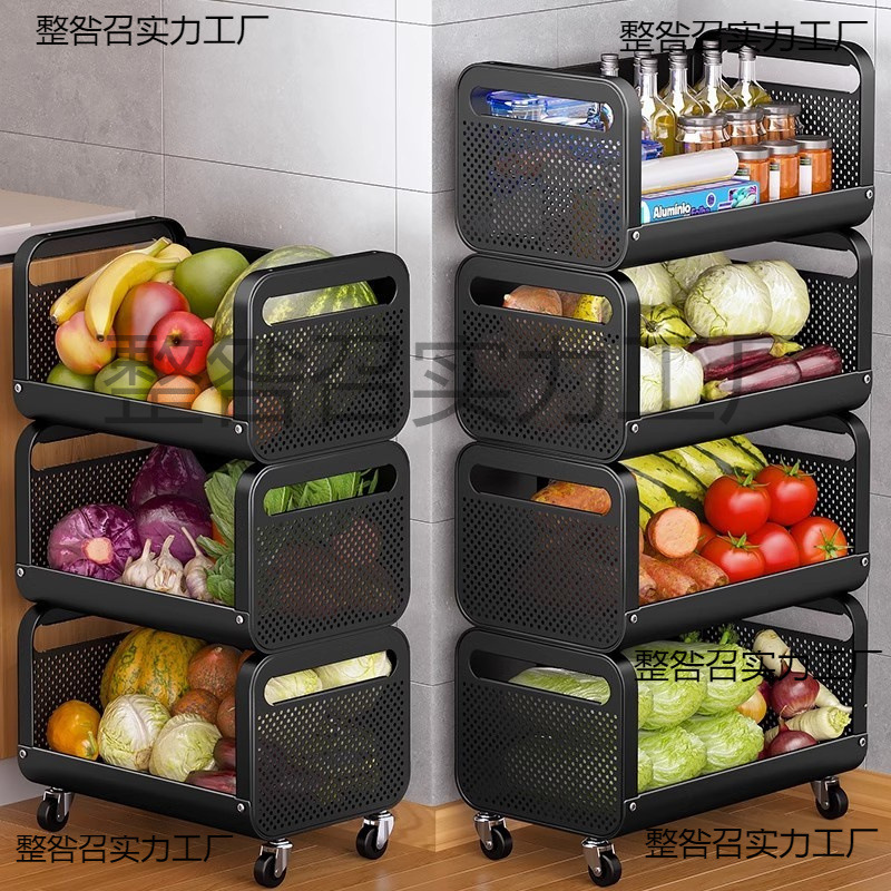 キッチン野菜バスケット収納ラック多層床から天井まで取り外し可能な果物と野菜の収納家庭用多機能トロリー|undefined