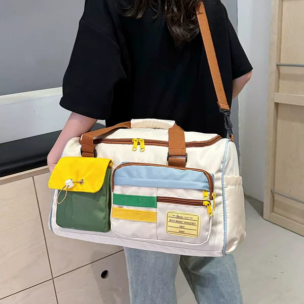 Contrast Color Leisure Sports Fitness Bag Women's Large Capacity Travel Portable Crossbody Luggage Bag for Short-distance Business Travel Bag for Men