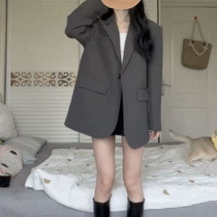 灰色のスーツのコートの女性春秋韓系の中で長いタイプの新型学院の潮流がゆったりしています。