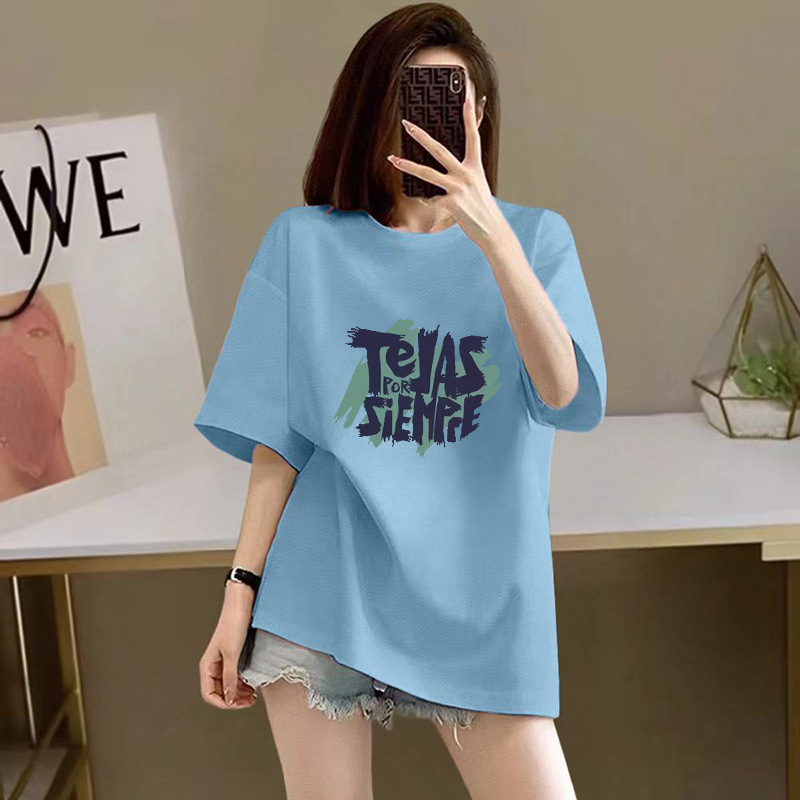 100% 순면 반팔 티셔츠 여성용 2026년 신상 여름 루즈핏 프린트 반팔 고급스러운 슬리밍 효과 인기 상품