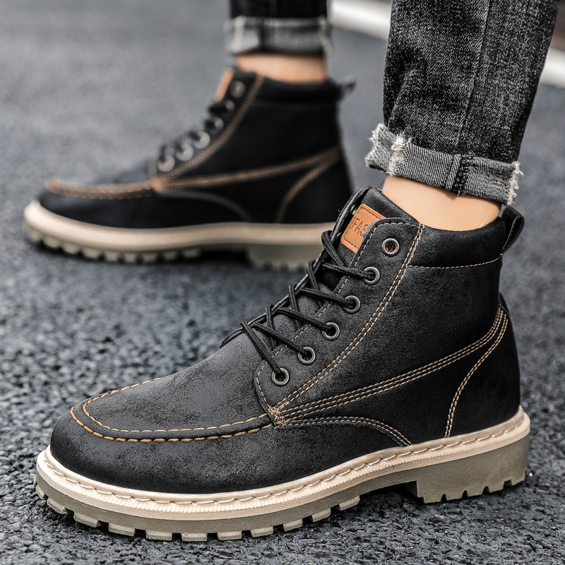 2022 Autumn Fashion Men's High Top Casual Outdoor Work Boots Foreign Trade Martin Shoes Fashion Leather Boots