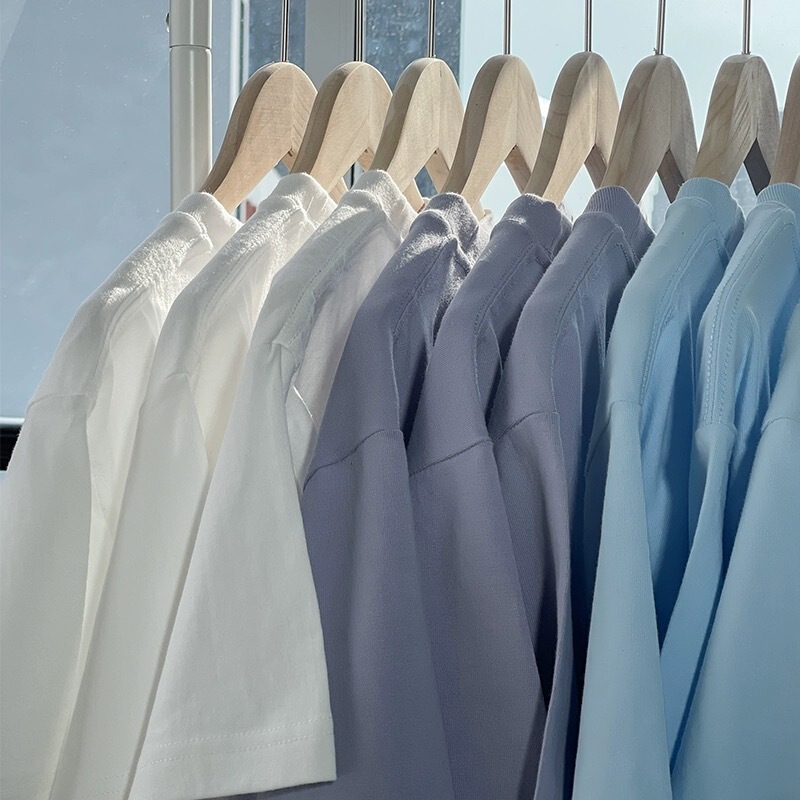 Gentle light Morandi color 250g heavy pure white short-sleeved T-shirt men's and women's loose cotton top fashion