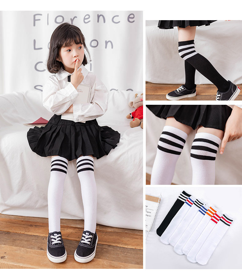 Children's knee-high socks, girls' long socks, three-bar striped tall socks, over-the-knee socks for students, boys' football sports socks