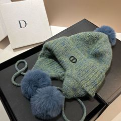 冬の新型毛糸帽女性韓国版甘い毛玉バッグ顔耳保護帽屋外保温ウール混紡ニット帽