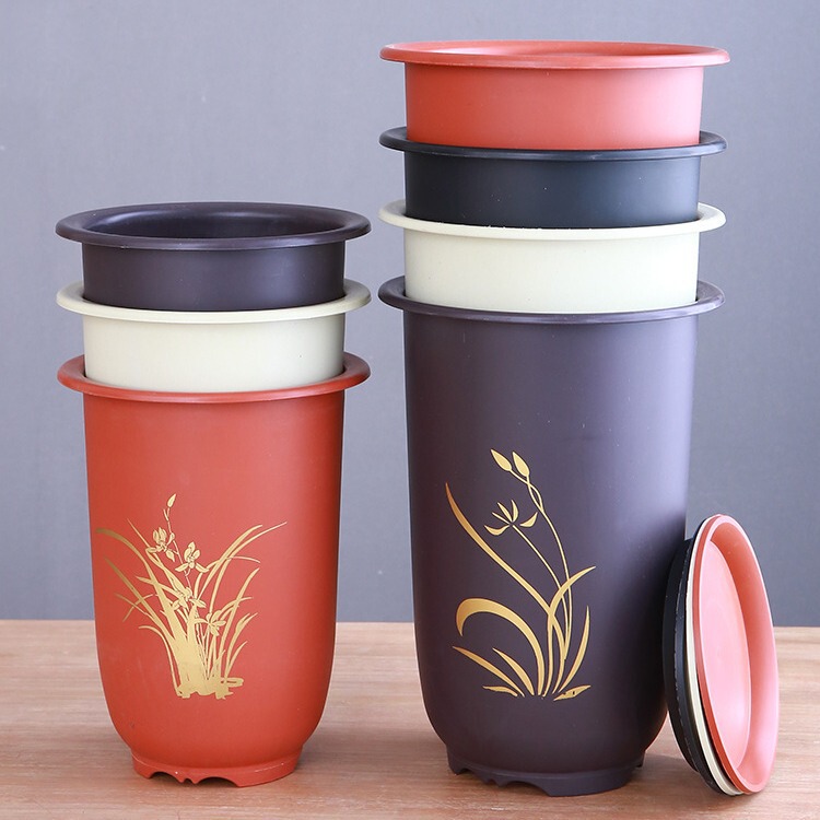 New style imitation purple sand orchid flower pot thickened heightened printed imitation pottery junzilan phalaenopsis flower pot factory wholesale