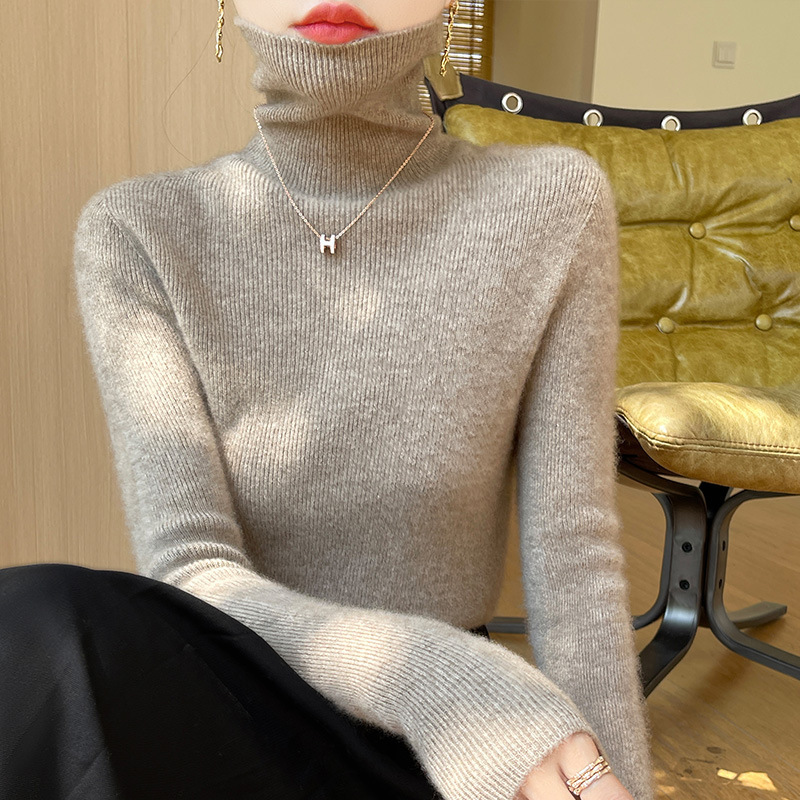 法式气质一线成衣堆堆领打底衫女内搭秋冬高领修身毛衣长袖针织衫|undefined