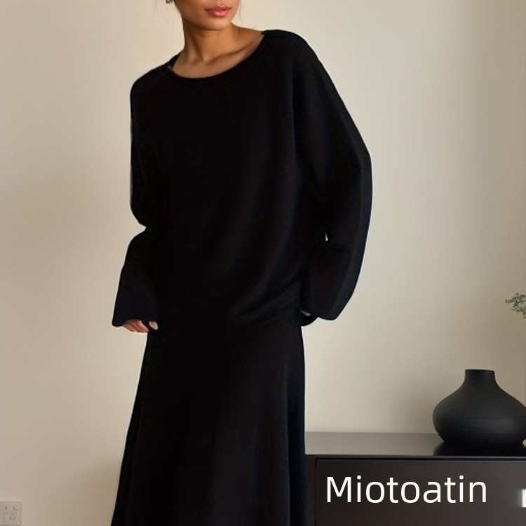 Autunno e inverno 2024 Nuovo stile europeo e americano elegante abito lavorato a maglia da donna maglione con spalle scoperte gonna a coda di pesce con elastico in vita_voghion.com