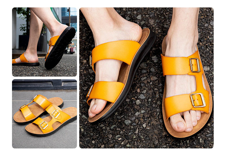 Dép sandal nam quai ngang hở mũi chống trơn trượt, thoáng khí, cỡ lớn — Kaki, Màu xanh quân đội, Nâu Đen, Vàng sáng chi tiết 18