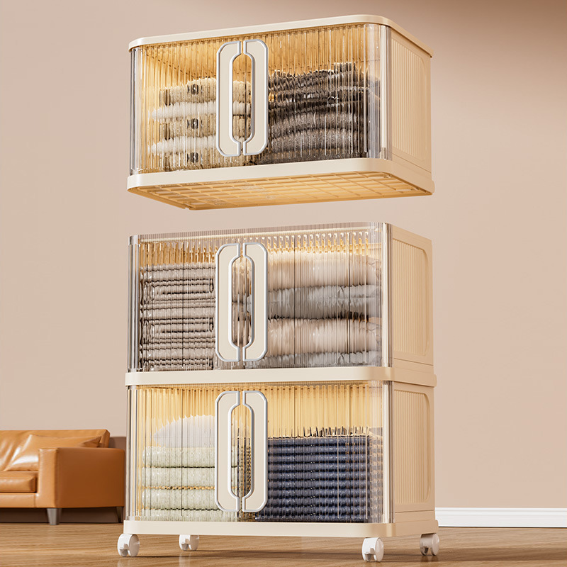 严选推拉门收纳柜家用衣服被子整理箱大容量玩具零食可叠加收纳箱