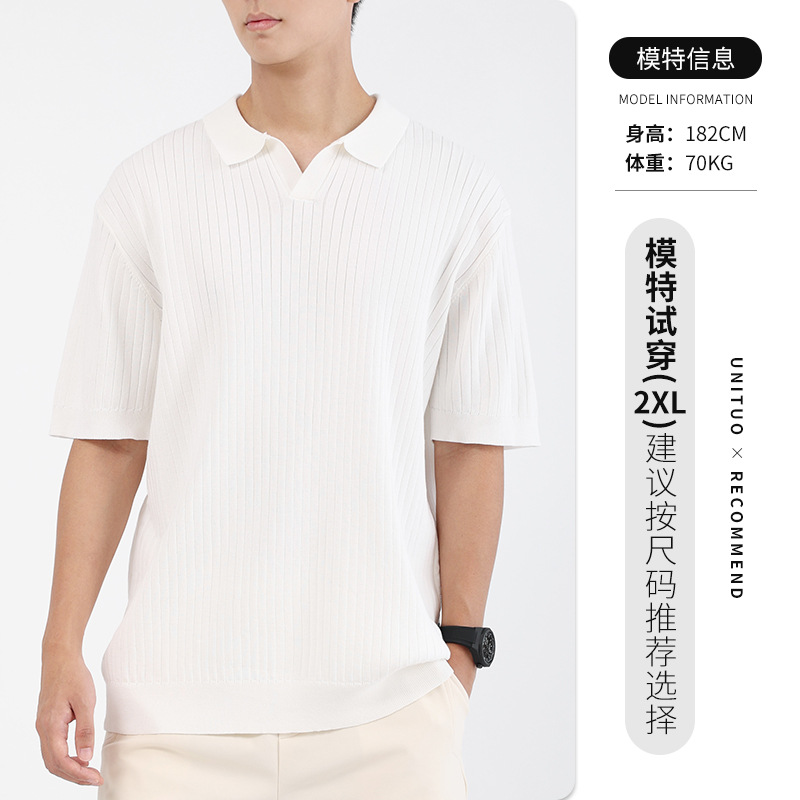Camiseta coreana para hombres de alto nivel con solapa Paul camiseta de verano de manga corta hielo transpirable jersey de cuello en V para hombres