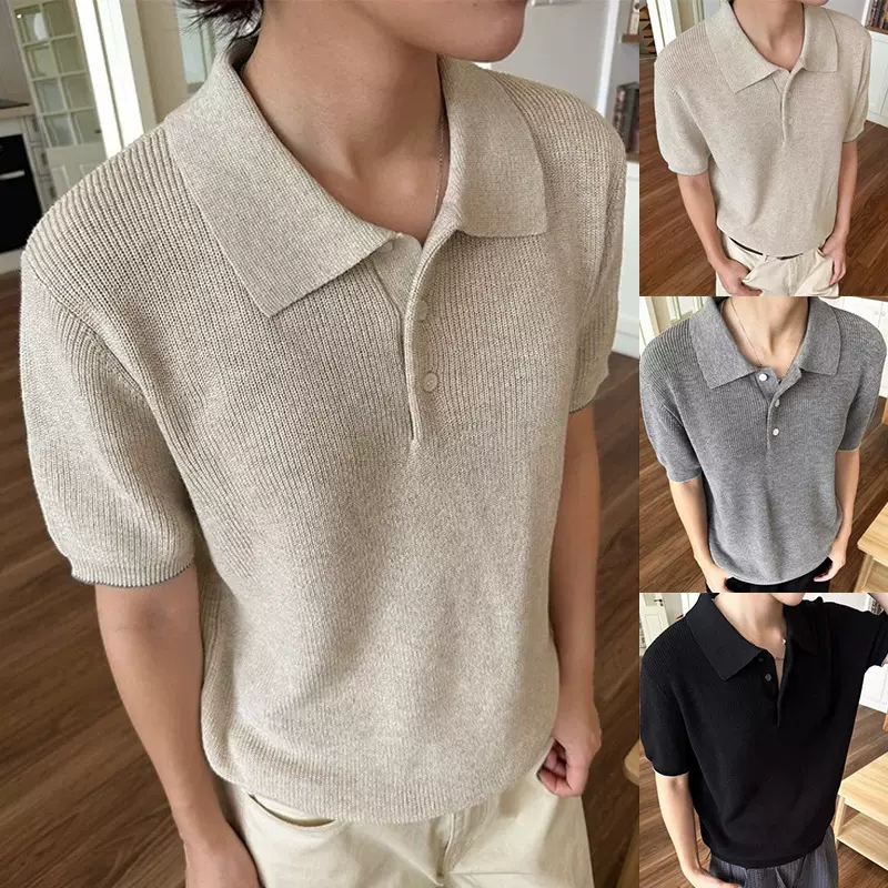 POLO衫针织衫短袖男老钱风松弛感商务冰丝透气T恤夏跨境工厂批发