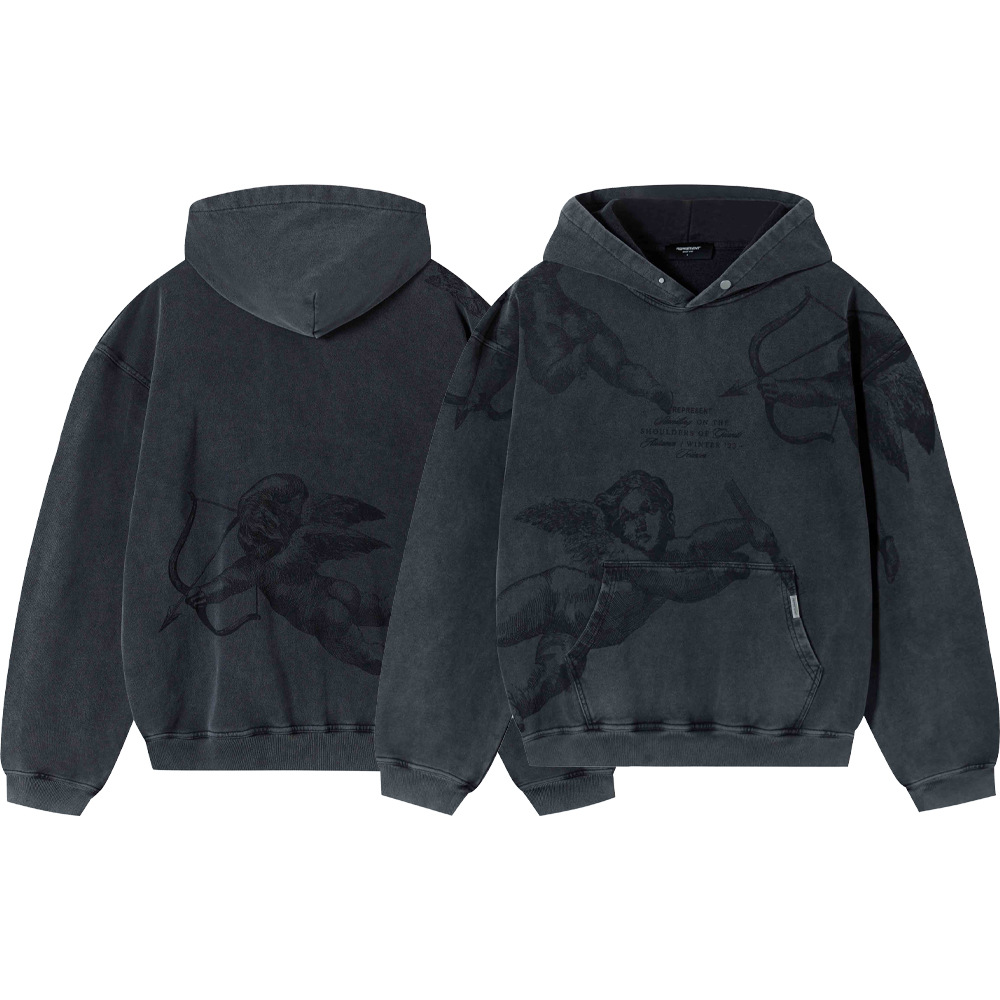 REPRESENT otoño e invierno nuevo estilo letra cursiva lema estampado calle alta casual negro suéter con capucha para hombres y mujeres