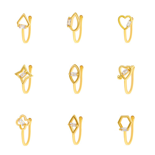 European and American non-perforated geometric U-shaped nose clip copper inlaid zircon flower drop love nose ring fake nose piercing jewelry