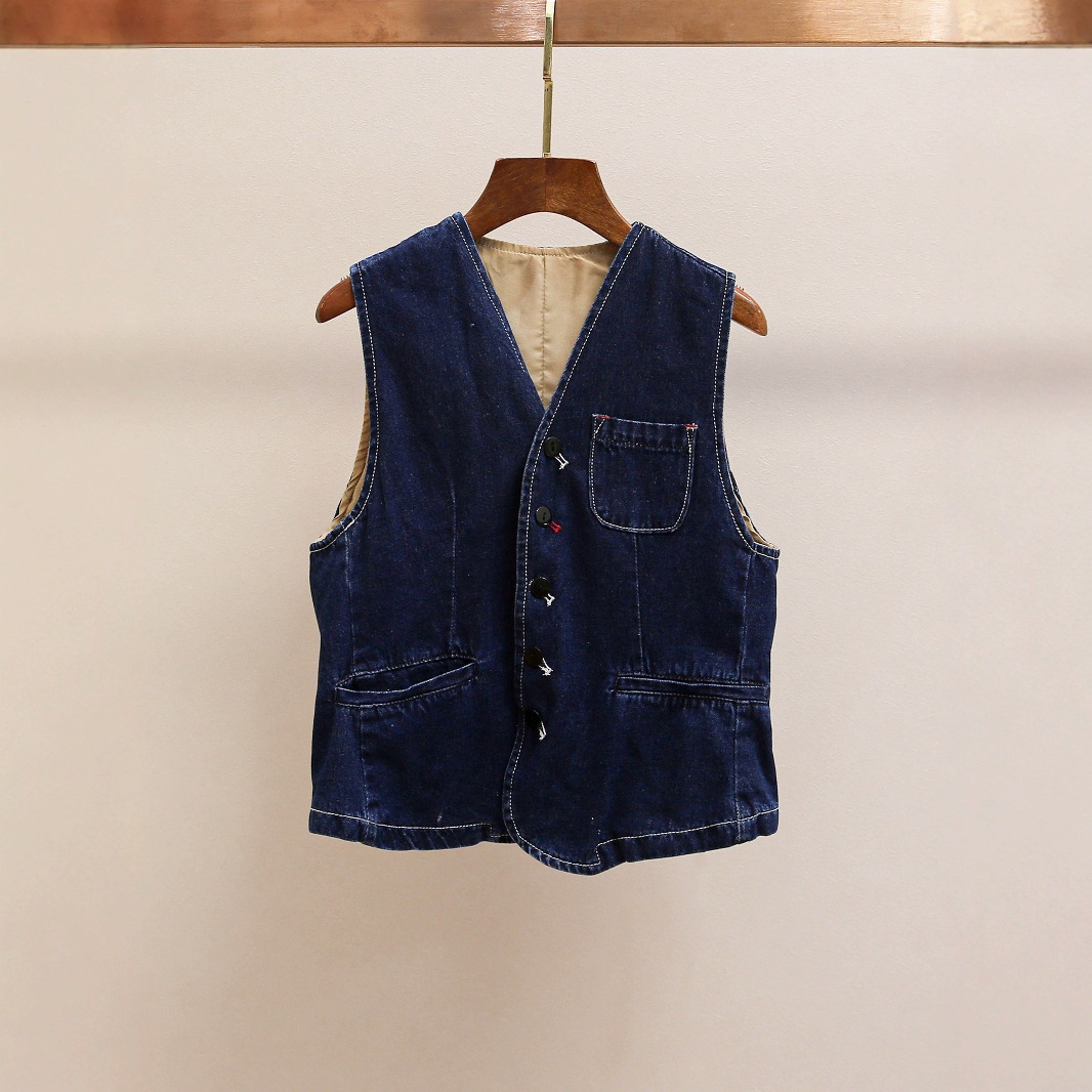 Shenzhen Nanyou Classy Women's Clothing 24 Summer New Retro Blue Flap Pocket Pants V Neck Lace-Up Vest Vest Top for Women