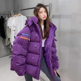 韩国潮牌2021冬季羽绒服字母LOGO宽松加厚韩版保暖面包服外套女
