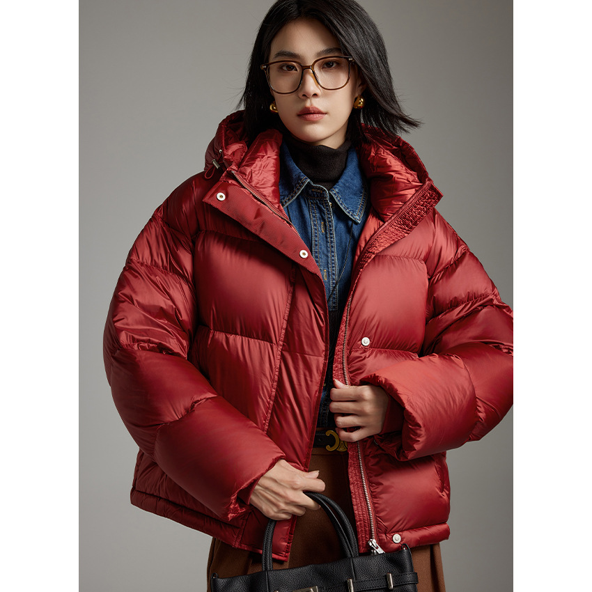 90 Goose Down Jacket 여성의 짧은 하이 엔드 후드 느슨한 따뜻한 두꺼운 재킷 작은 독점 겨울 새로운