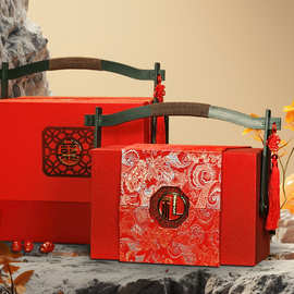 喜庆包装盒双层高档手提年货礼盒熟食结婚大红色礼品箱子定 制