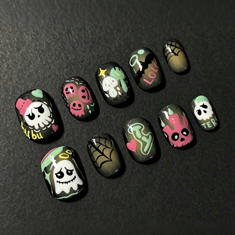 Halloween cat-eye nail art, cartoon ghost and spiderweb design, cross-border, detachable nail tips, fake nails Halloween cat-eye nail art, cartoon ghost and spiderweb design, cross-border, detachable nail tips, fake nails