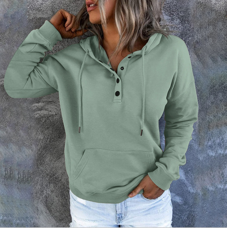 9734 # ropa de mujer europea y americana 2021 Amazon estación independiente Manga larga suelta casual con capucha cordón bolsillo suéter