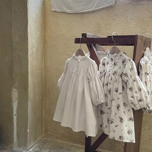 Baby girl spring retro floral dress 2024 spring Korean girl princess dress baby autumn long dress