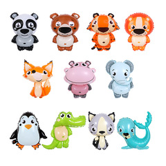 兒童生日場景布置裝飾卡通氣球  光膜卡通狐狸海獅動物氣球鋁膜