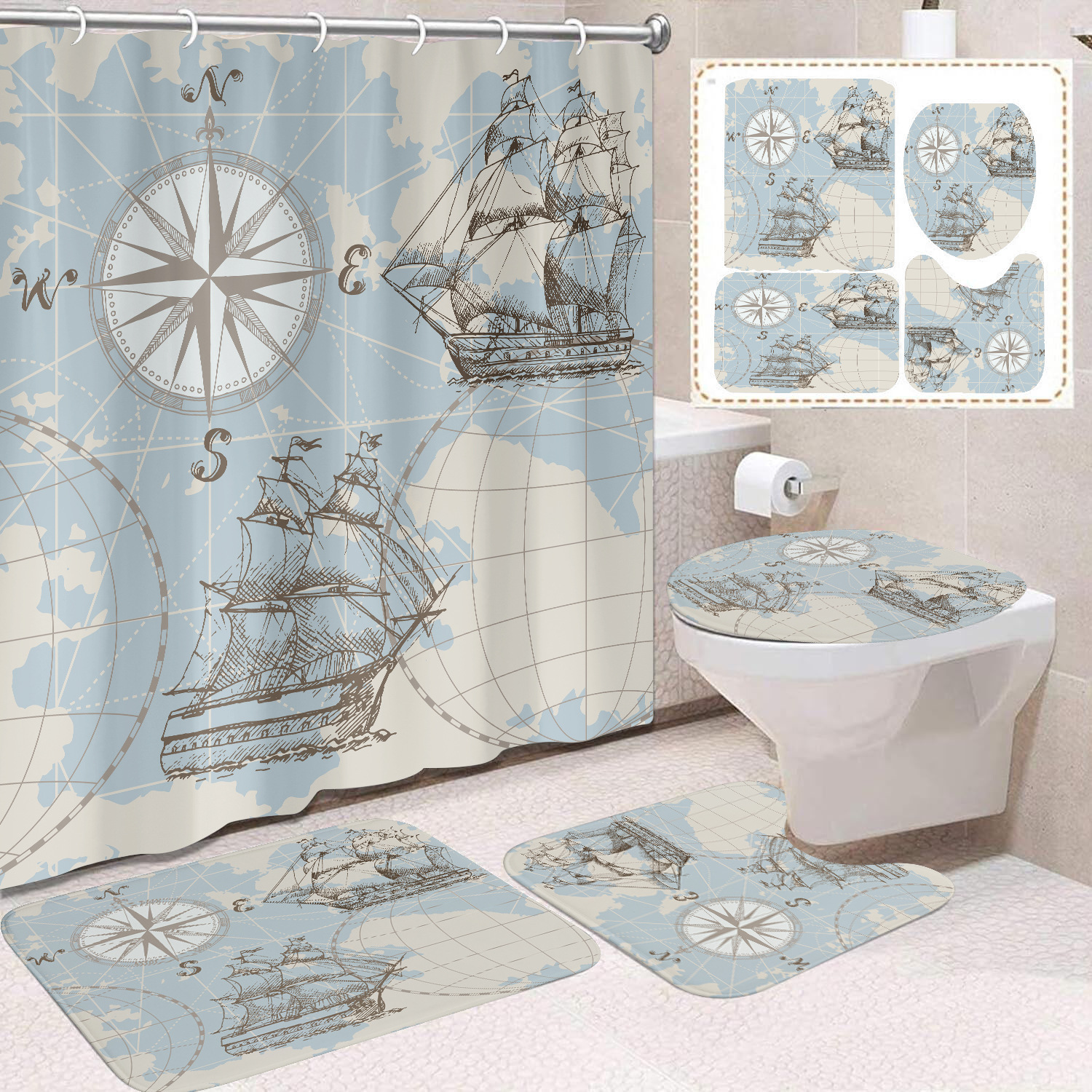 Cortina de ducha de poliéster con estampado digital de animales, impermeable, creativa, para baño, de Amazon, transfronteriza
