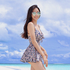 2024 New Exquisite Floral Print Women's Swimwear from Korea, Abdominal Covering, Slimming Skirt-Style Straight Leg, Small Cup Brassiere Support, Hot Spring Swim Suit