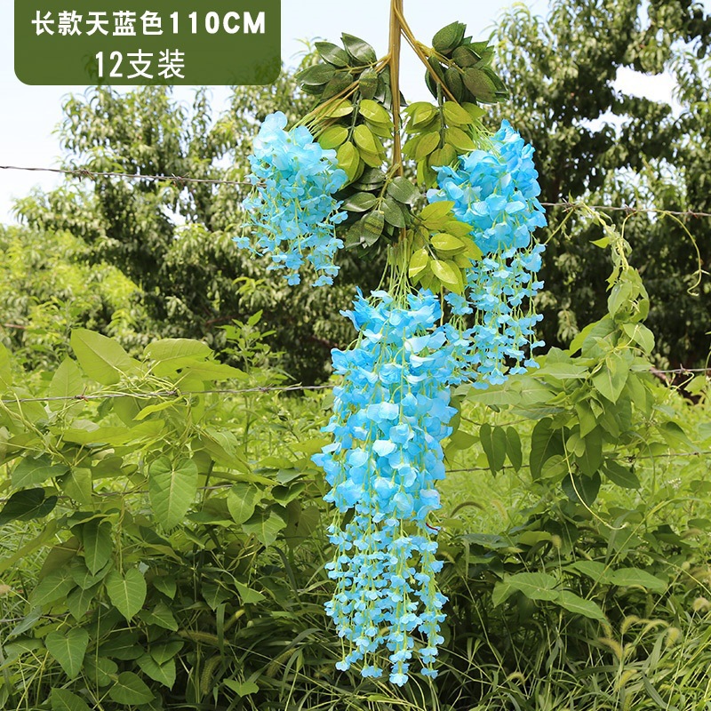 Flor de glicina de simulación al por mayor decoración flor colgante flor falsa ratán violeta techo de boda enredadera de plástico planta colgante