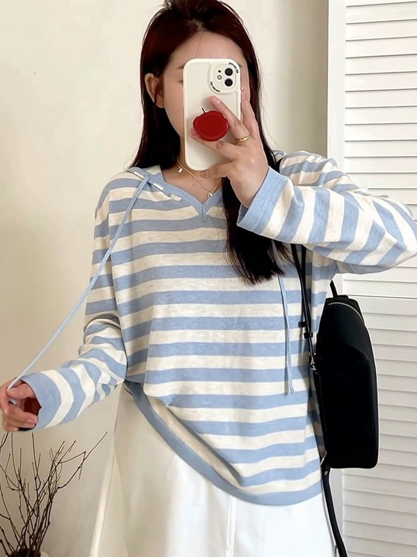 【包邮】大码女装v领连帽衫女长袖上衣2025秋胖mm宽松显瘦针织衫|undefined
