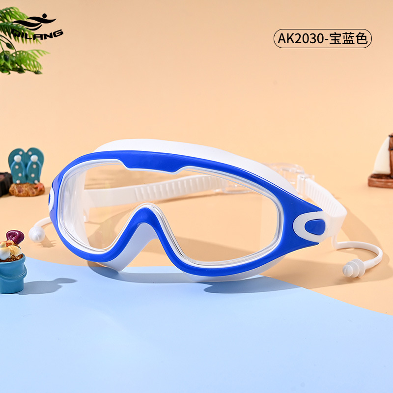 Gafas de Natación de Marco Grande para Adultos de PC Antivaho e Impermeable con Tapones de Oídos para Natación y Buceo