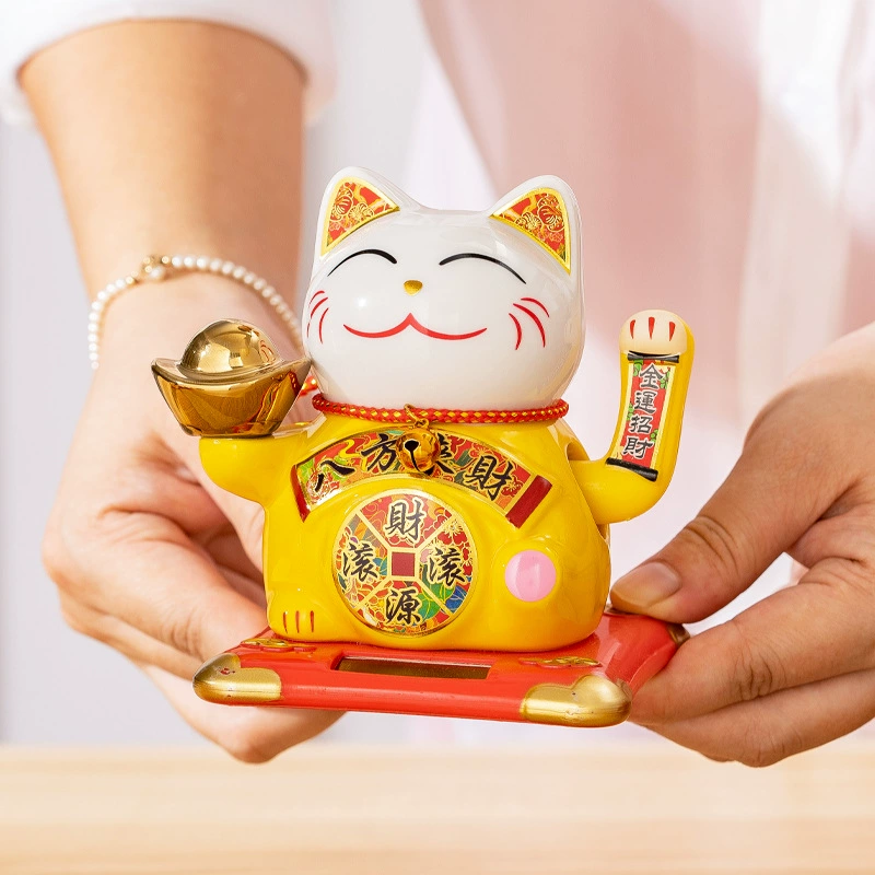 新款招手太阳能车载陶瓷招财猫门店礼品伴手礼汽车小摆件日式猫