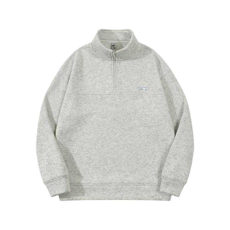 Men's Japanese-style Fleece Half-Zip Collared Sweatshirt with Loose Fit for Autumn and Winter