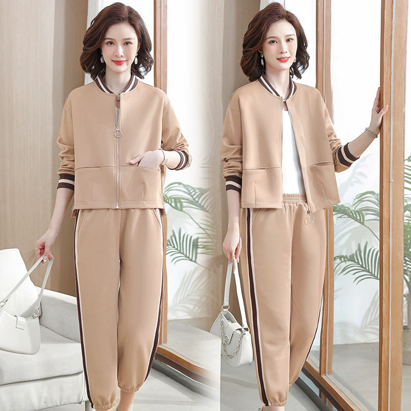 Женская спортивная одежда среднего и пожилого возраста, весенне-осенний костюм, женский свободный 2023, весенний женский комплект больших размеров, новый комплект из двух предметов