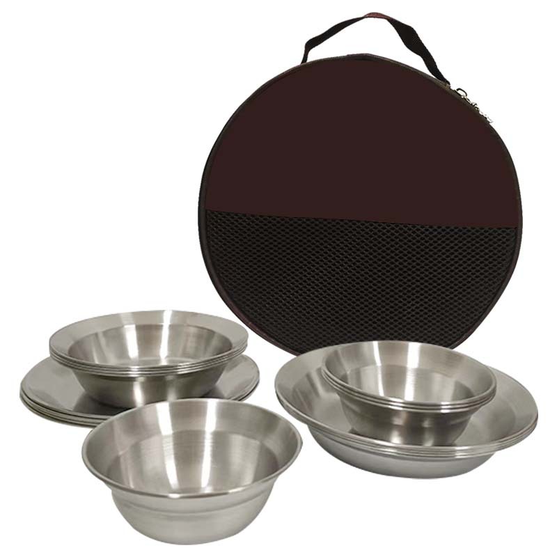 Al Aire Libre de acero inoxidable placa tazón 16-piece set camping vajilla auto-conducción de viaje portátil camping barbacoa placa hogar sopa plato cuenca