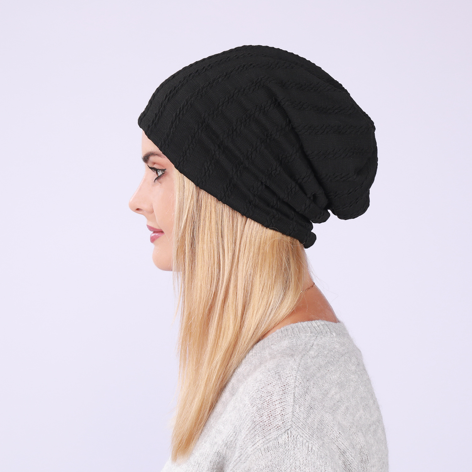 Pullover modello lino da donna nuovo uomo primavera e autunno sottile doppio strato copricapo panno di cotone tinta unita cappello in pile_voghion.com