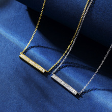 日本轻奢S925银镀14K金镶嵌公主方锆石长条平衡木项链ins女
