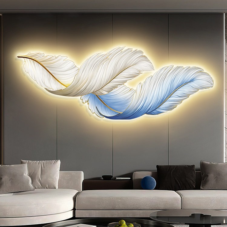 Engraving Feather Crystal Diamond Living Room Decorative Painting Sofa Background Wall Hanging Painting Advanced Sense Led Lamp Bedroom Bedside Fresco