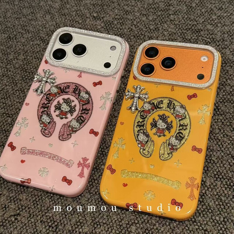 Trendy Cool Cartoon Glitter Croo Heart Cat Suitable for Iphone17Promax Apple 16 Mobile Phone Case 15 New Style 14