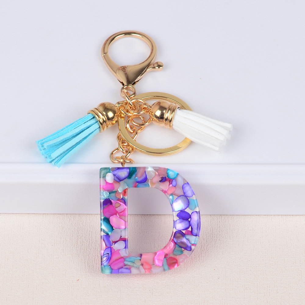 Keychain de iniciales de goteo de pegamento mezcla de piedra de letras de llaves lindas bolsos de damas llaves de automóviles colgantes joyas