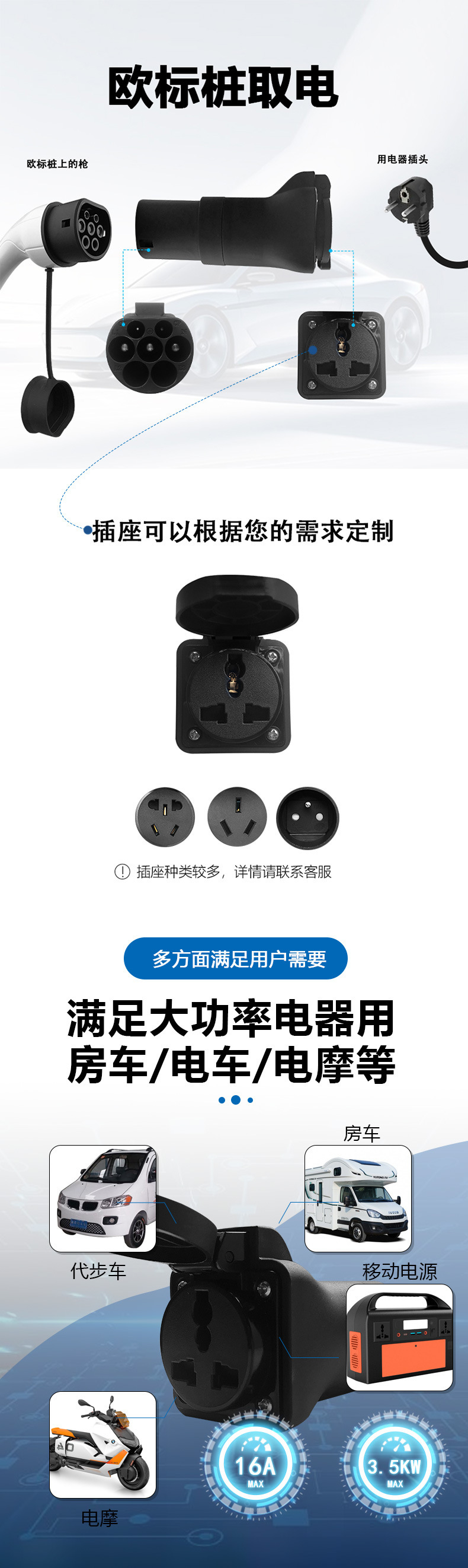 New Energy Electric Vehicle European Standard Charging Head, Home Charger, Discharge Socket, Portable On-Board Charger