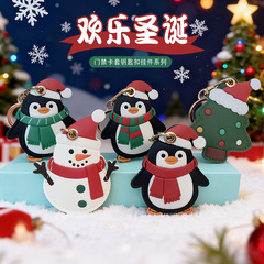 跨境可爱圣诞企鹅挂件门禁卡套钥匙扣实用礼物汽车挂饰包包挂件