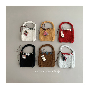 Ins Korean Style Autumn and Winter Children's Knitted Handbag 2024 New Arrival All-Match Retro Strap Cute Change Shoulder Bag