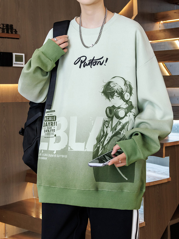 春秋季长袖圆领卫衣男孩初中学生潮牌打底衫青少年大童帅气上衣服|undefined
