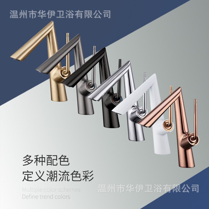 Unique and creative gunmetal gray hot and cold basin faucet, white single-hole bathroom cabinet washbasin faucet Unique and creative gunmetal gray hot and cold basin faucet, white single-hole bathroom cabinet washbasin faucet